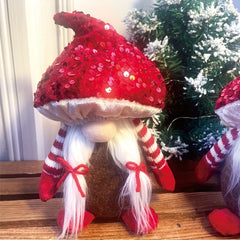 Christmas Doll Decoration Sequin Red Mushroom Ornament Gift