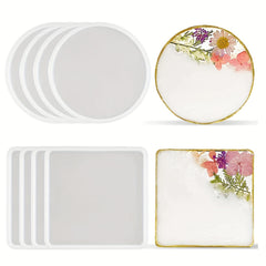 8pcs Resin Coaster Molds Set, Round & Square Silicone Molds, for Resin Casting
