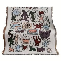 Graffiti Tassel Retro Blanket Outdoor Camping Decorative Blanket Throw Blanket