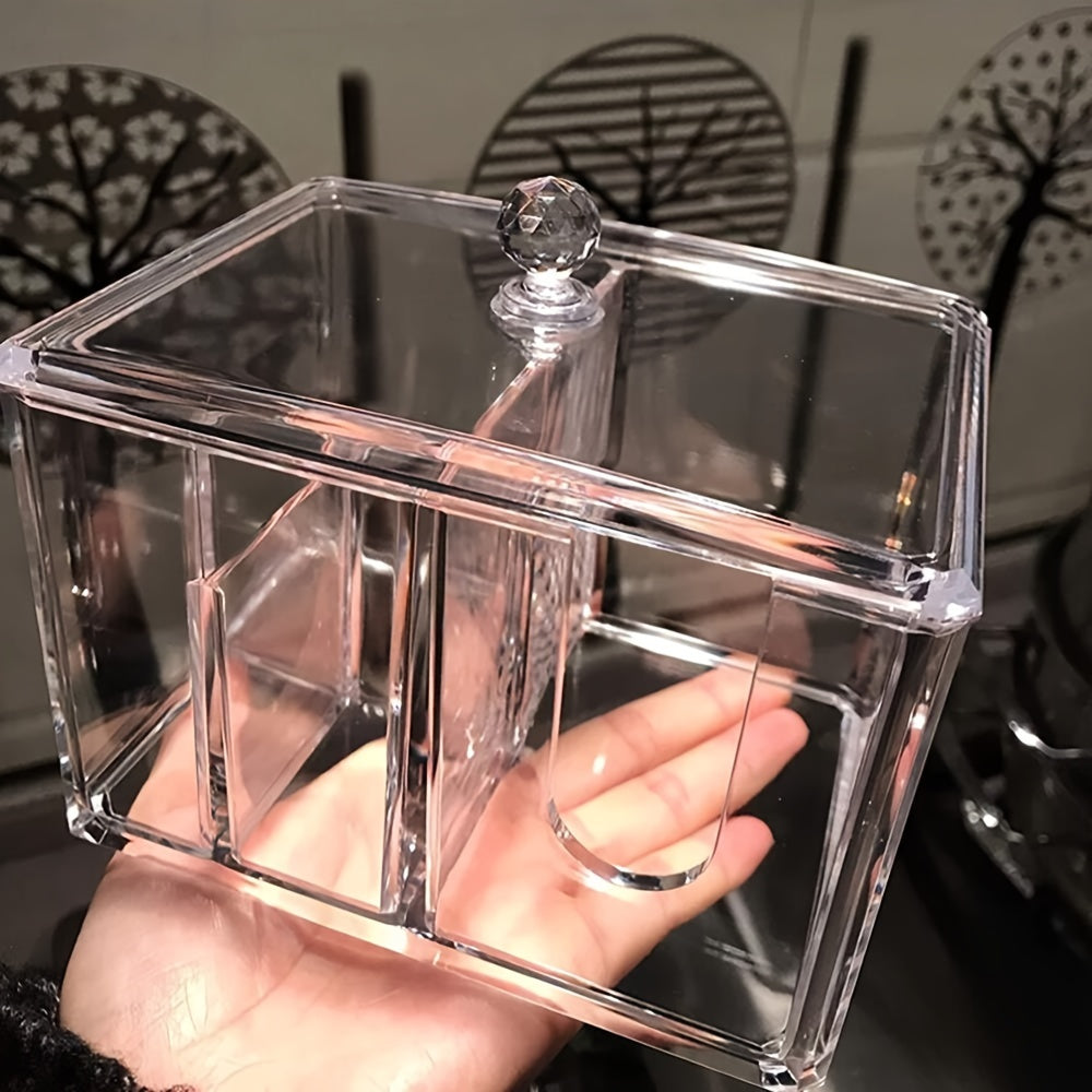 Cotton Pad & Cotton Swab Holder Desktop Storage Box w/ Lid Transparent Box