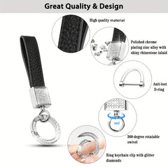 Men's Rhinestone Car Keychain Holder 360° Rotatable Swivel D Ring