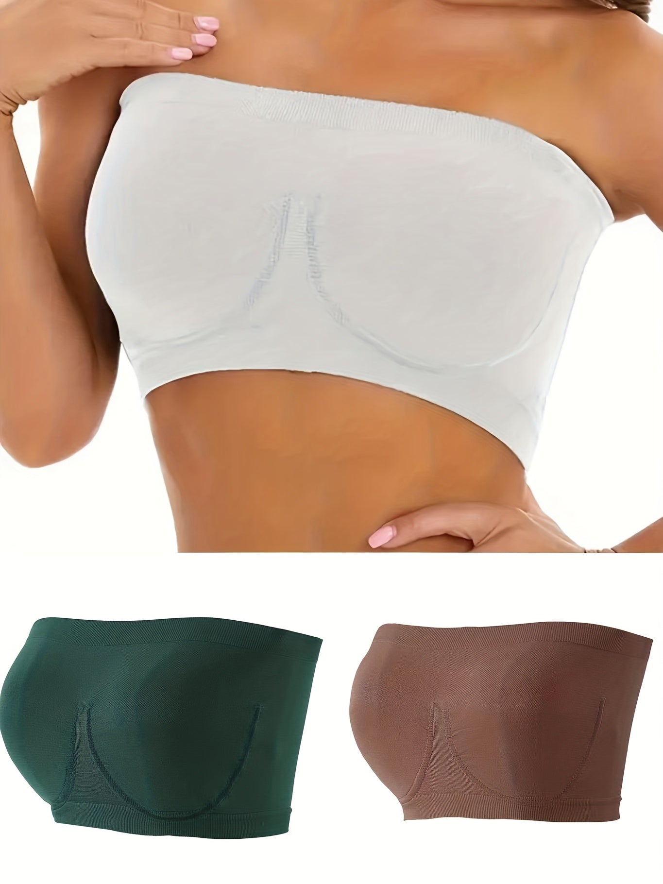 3pcs Strapless Bandeau Bras Soft & Stretchy Women's Lingerie