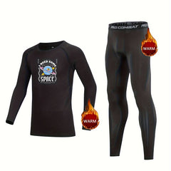 Kids Compression Fleece Sets Cartoon Planet Long Sleeve Pullover Pants