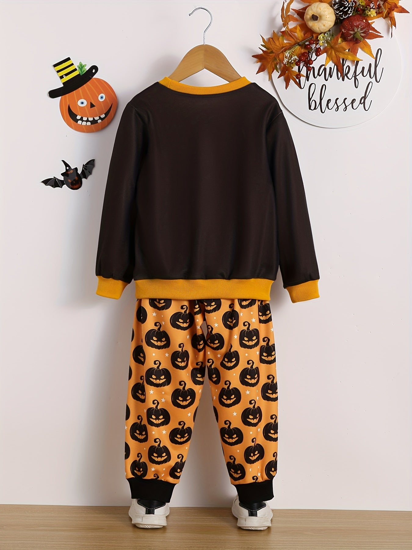 Toddler Boy's Pumpkin Pattern Outfit 2pcs Sweatshirt & Sweatpants Set