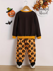 Toddler Boy's Pumpkin Pattern Outfit 2pcs Sweatshirt & Sweatpants Set