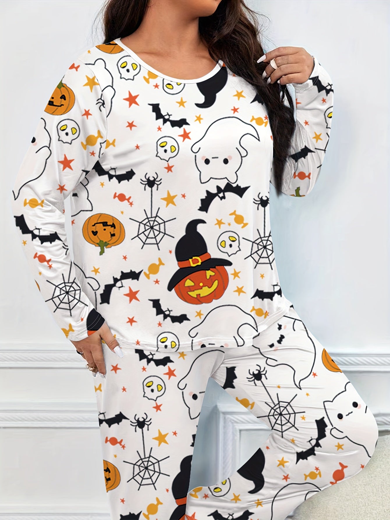 Halloween Bat & Ghost Print Pajamas Set