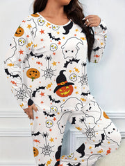 Halloween Bat & Ghost Print Pajamas Set
