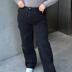 Wide Leg Cargo Jeans With Flap Pockets