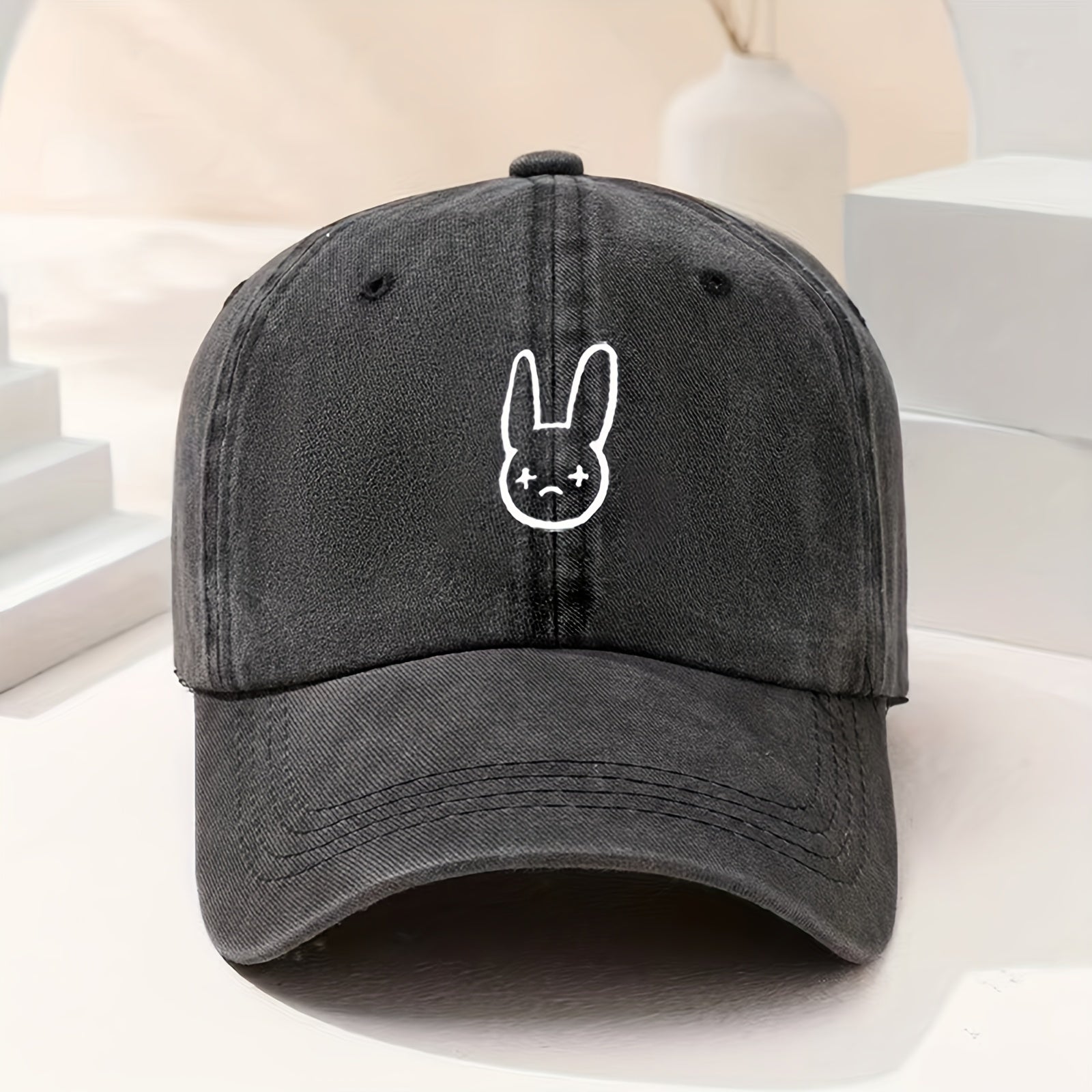 Bunny Outline Denim Baseball Cap