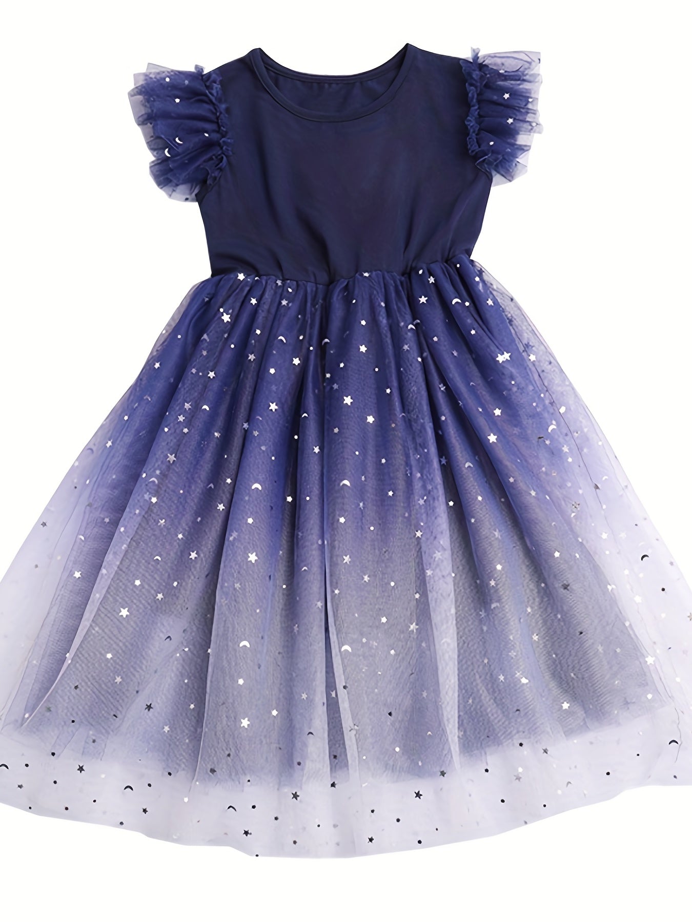 Girls Sequin Stars & Gradient Princess Dress Birthday Girl Party Tutu Dress