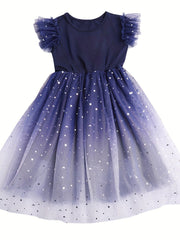 Girls Sequin Stars & Gradient Princess Dress Birthday Girl Party Tutu Dress