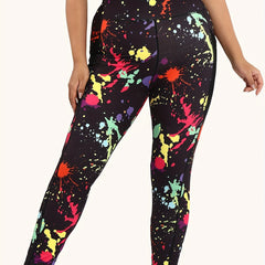 Sports Leggings Women's Plus Splash Print Wide Band Waist High Rise