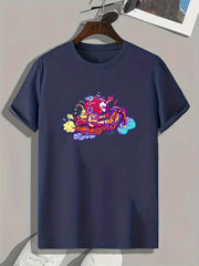 Anime Cartoon Print Men's Graphic Tee for Summer