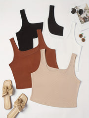 4 Pack Plus Size Ribbed Round Neck Tank Top High Stretch