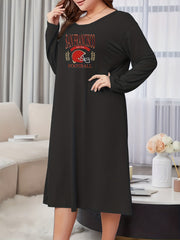 Lounge Dress Women's Plus Rugby Helmet & Letter Long Sleeve Nightdress