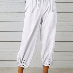 Cropped Pants Drawstring High Waist with Pockets
