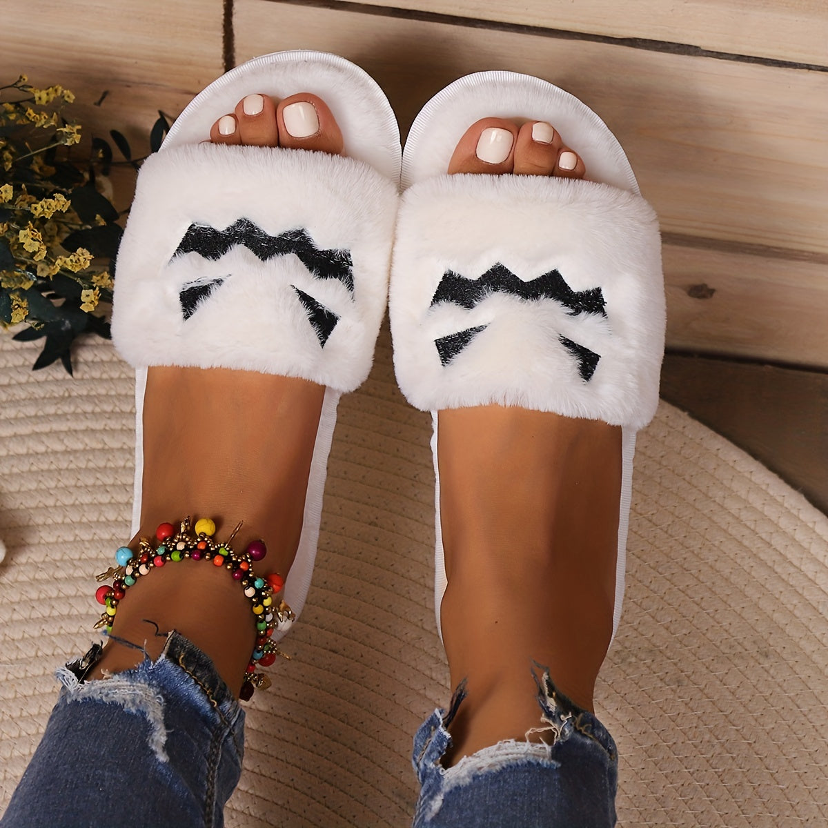 Women's Pumpkin Grimace Pattern Slippers Halloween Indoor Shoes