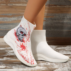 Women's Skull & Blood Graphic Boots Halloween Knitted Slip On Sock Shoes