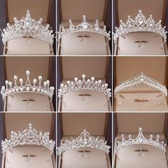 Silvery Crystal Bridal Tiara Faux Pearl Crown Head Jewelry