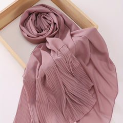 Pleated Ruffles Chiffon Hijab Solid Stitching Scarf Shawl for Women