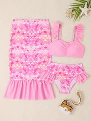 3pcs Girls Gradient Fish Scale Swimsuit Set Kids Summer Clothes