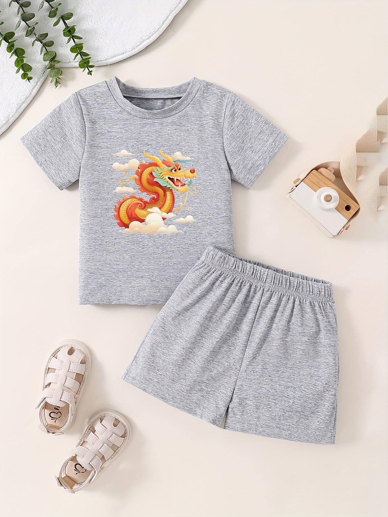 Toddler Dragon T shirt & Shorts 2pcs Summer Set