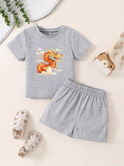 Toddler Dragon T shirt & Shorts 2pcs Summer Set