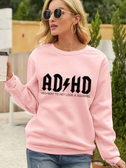 Letter Print Loose Sweatshirt Casual Long Sleeve Crew Neck