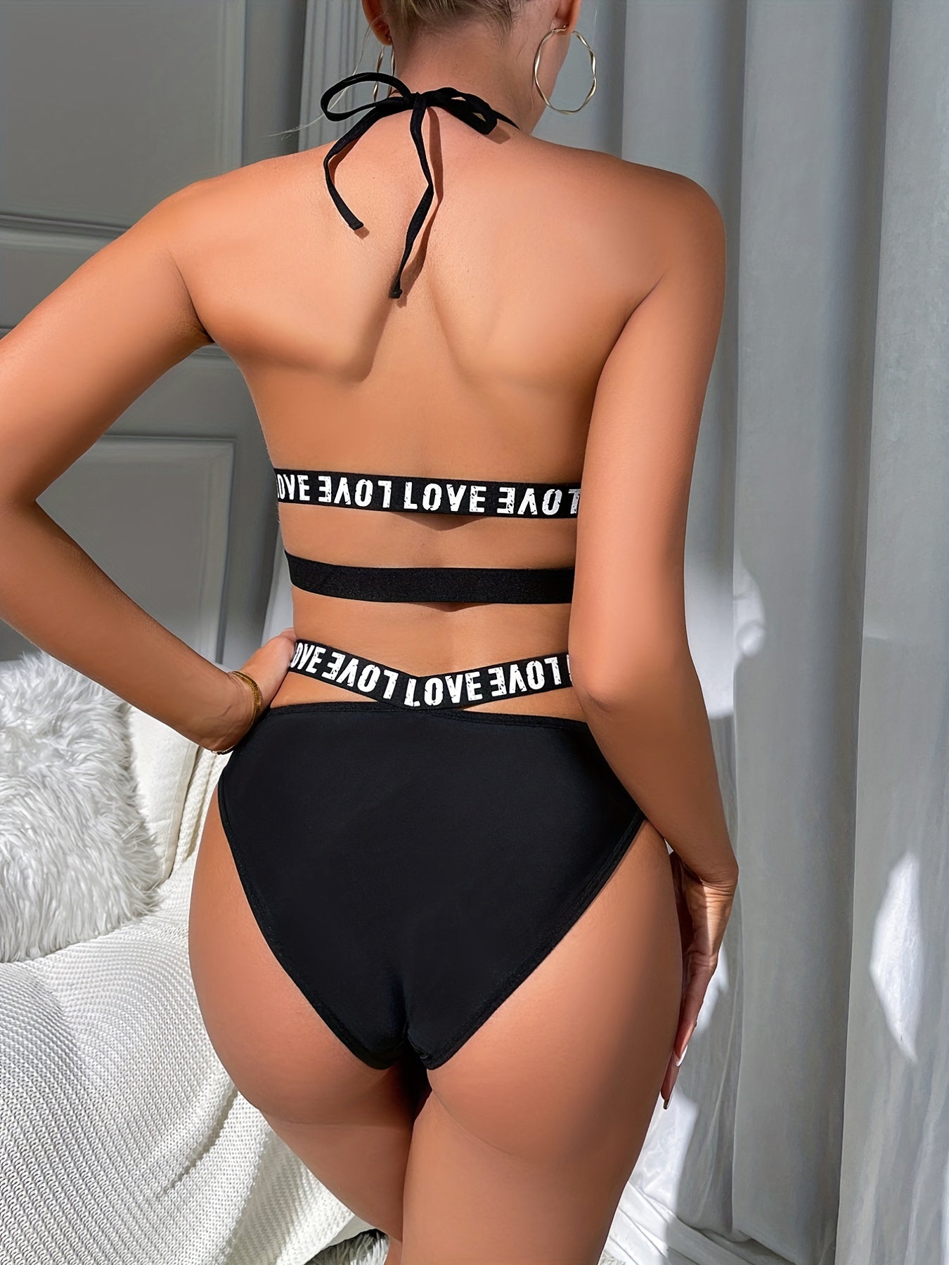 Lace Up Bra & High Waist Panties Lingerie Set