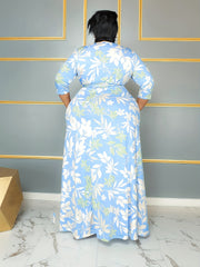 Floral Print Maxi Dress Half Sleeve Surplice Neck