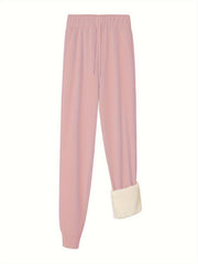 Women's Plus Size Solid Casual Pants with Fleece Liner