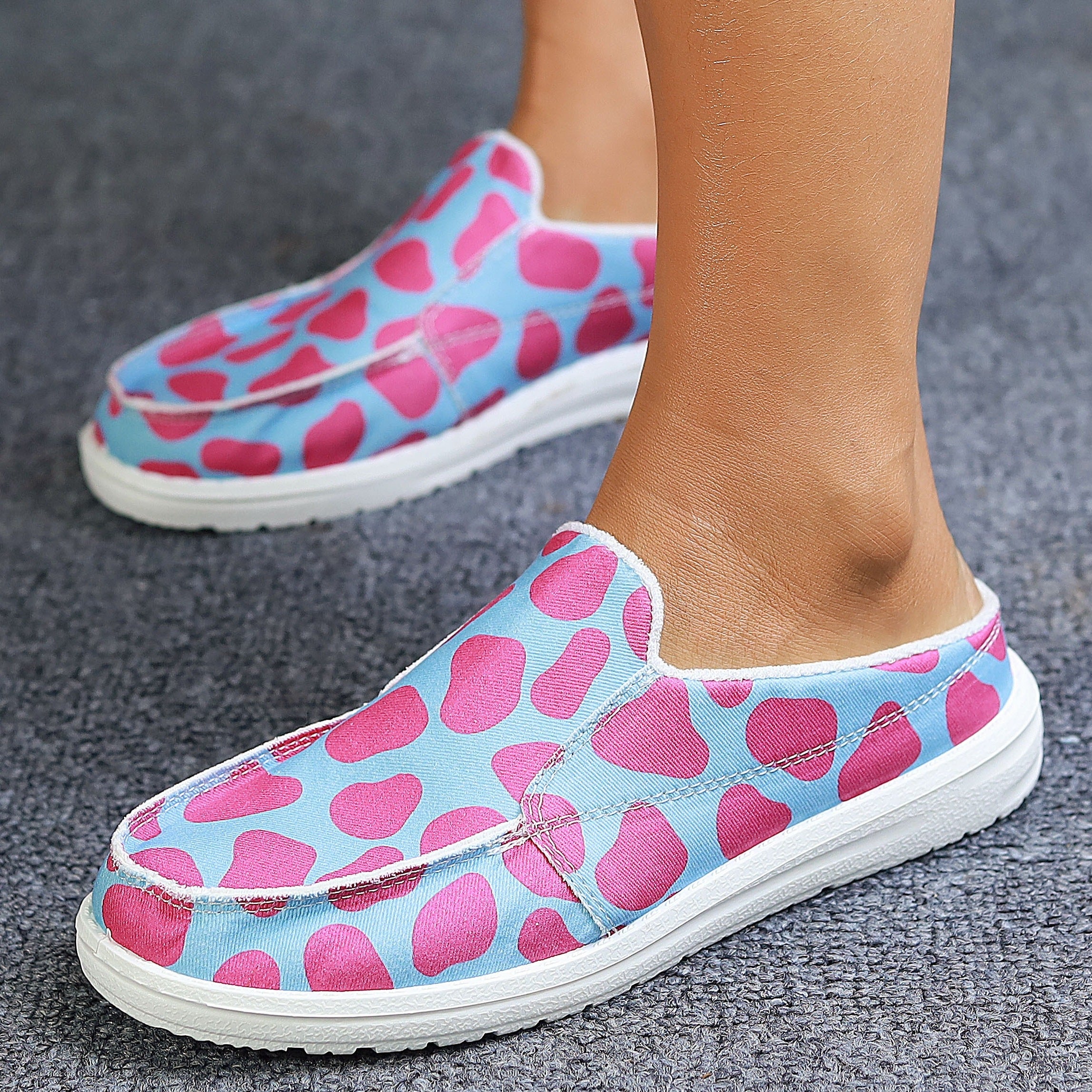Pink Spot Flat Mules Sneakers Slip-On Canvas Shoes