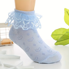 4 Pairs Kids' Heart Lace Crew Socks, Breathable Thin, Boys Girls