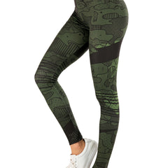 Sexy Green Graffiti Print Leggings High Waist Slim Leggings