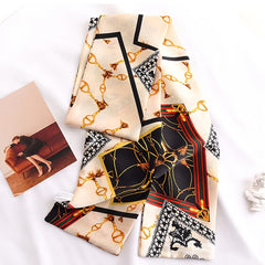 Pink Silk Scarf & Chain Towel Women Neck Scarf