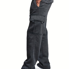 Men's Elastic Waist Cargo Pants with Pockets - Comfortable Sweatpants