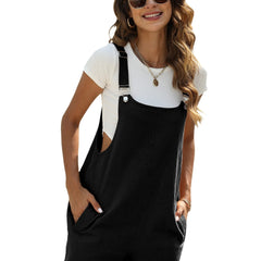 Solid Cami Jumpsuit Sleeveless Comfy Short Length Jumpsuit With Pockets