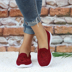 Women's Floral Embroidered Knitted Flat Shoes Soft Sole Comfy Non Slip