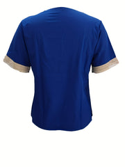 Lace Trim Splicing Blouse V Neck Short Sleeve Comfy Blouse