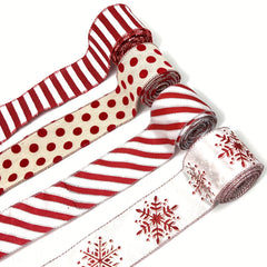 4.57m Christmas Wired Edge Ribbons Red/Stripes Ribbon Candy Cane DIY Craft