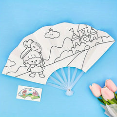 DIY Painting Graffiti Seven fold Fan Cartoon Coloring Folding Fan