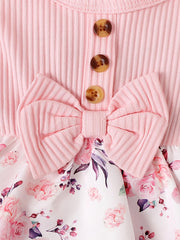 Baby Girls Floral Pink Dress Onesie Set with Headband