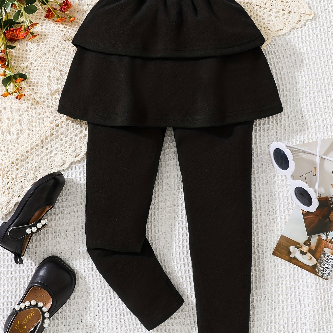 Girls' 2 In 1 Footless Leggings With Tutu Skirt