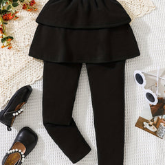 Girls' 2 In 1 Footless Leggings With Tutu Skirt