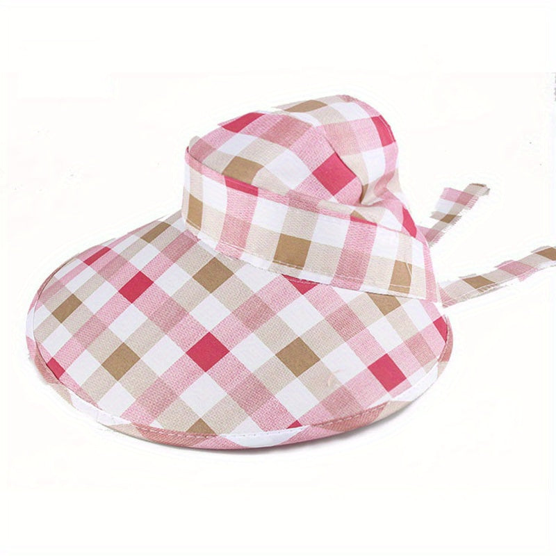 Plaid Pattern Visor Hat Wide Brim UV Protection Sun Hat