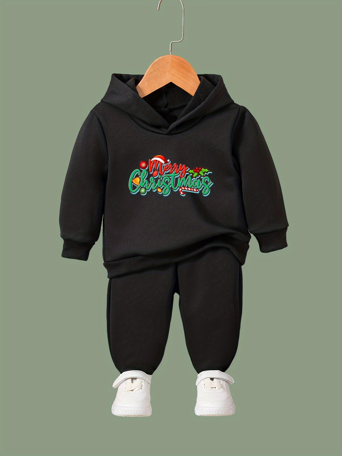 Girls Christmas Letter Hoodie Sweatpants Set