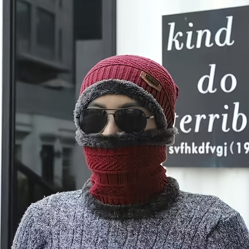 Winter Warm Velvet Knitted Hat Neck Cover Unisex Fashionable Windproof