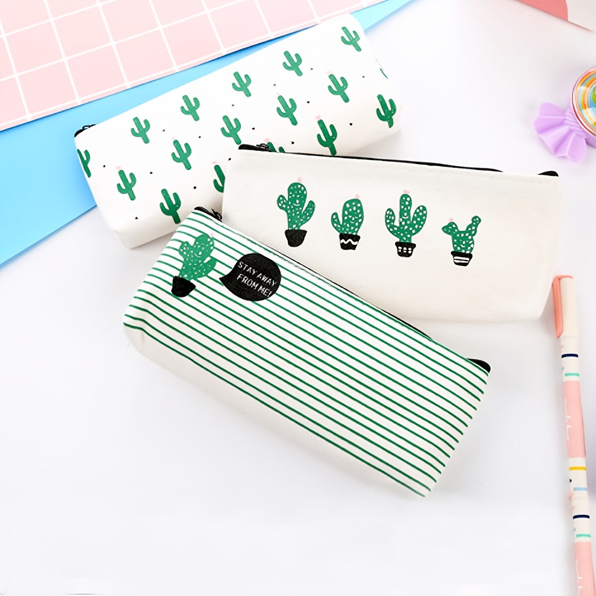 Canvas Cactus Pencil Case - Organize Your Office Supplies in Style!