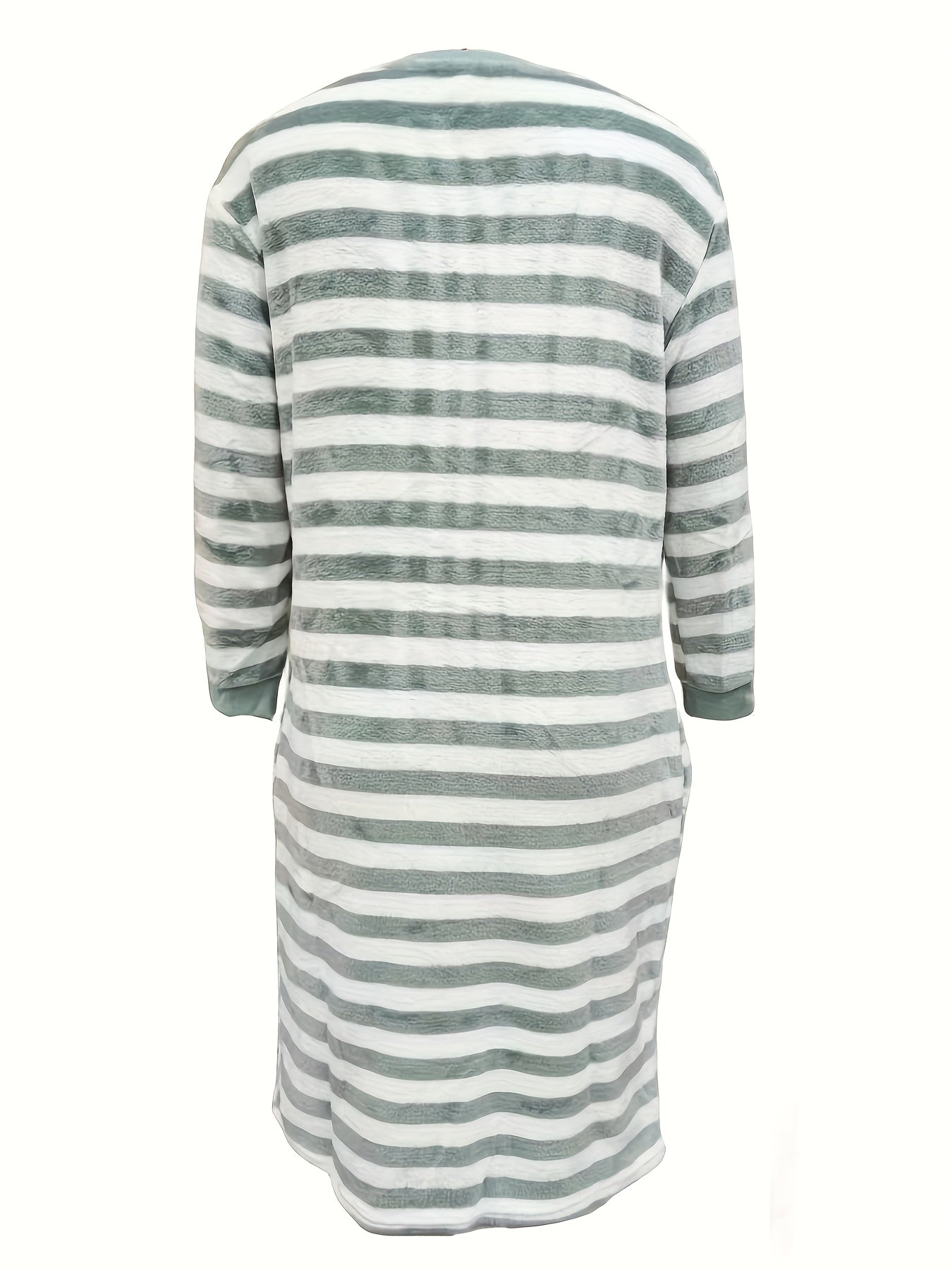 Cartoon Dinosaur Print NightDress Long Sleeve Crew Neck Fuzzy Pajama Dress