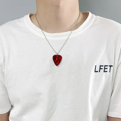 Acrylic Red Heart Eddie Munson Guitar Pick Necklace